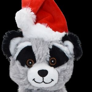Multipet Holiday Slevins Raccoon Santa Hat Hanging 18" Plush Squeaker Dog Toy